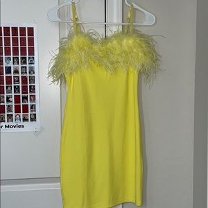 Yellow feather tight dress